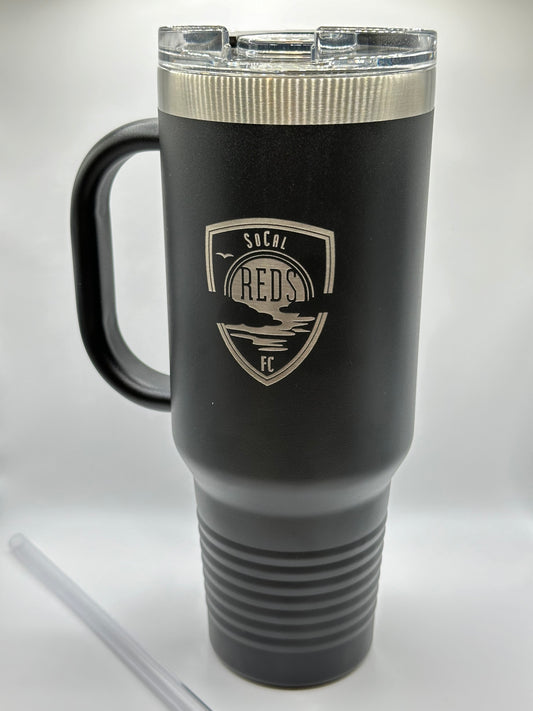 Polar Camel 40 oz. Black Travel Mug with Handle, Straw Included